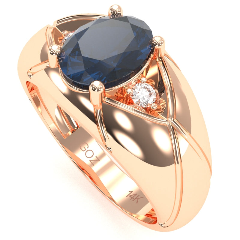 Men's Designer Lab-Created Sapphire Diamond Ring In Solid 14k Rose Gold