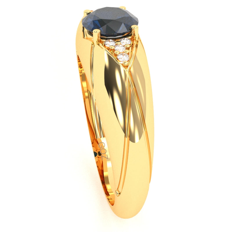 Designer Lab-Created Sapphire Diamond Cocktail Ring In Solid 14k Yellow Gold