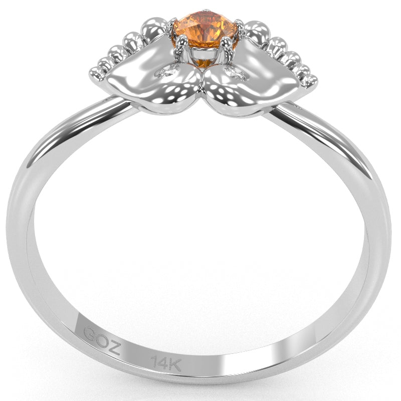 Baby Feet Citrine Diamond Ring In 14k White Gold
