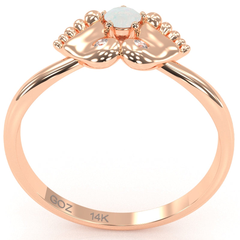 Baby Feet Opal Diamond Ring In 14k Rose Gold