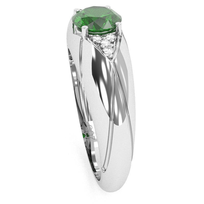Designer Lab-Created Emerald Diamond Cocktail Ring In Solid 14k White Gold