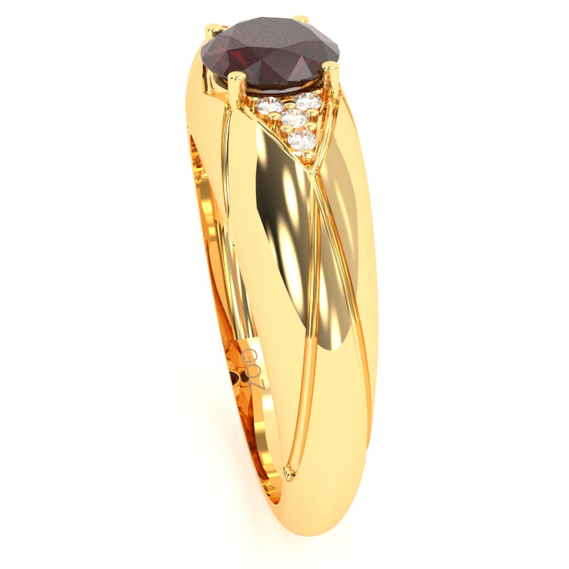 Designer Garnet Diamond Cocktail Ring In Solid 14k Yellow Gold