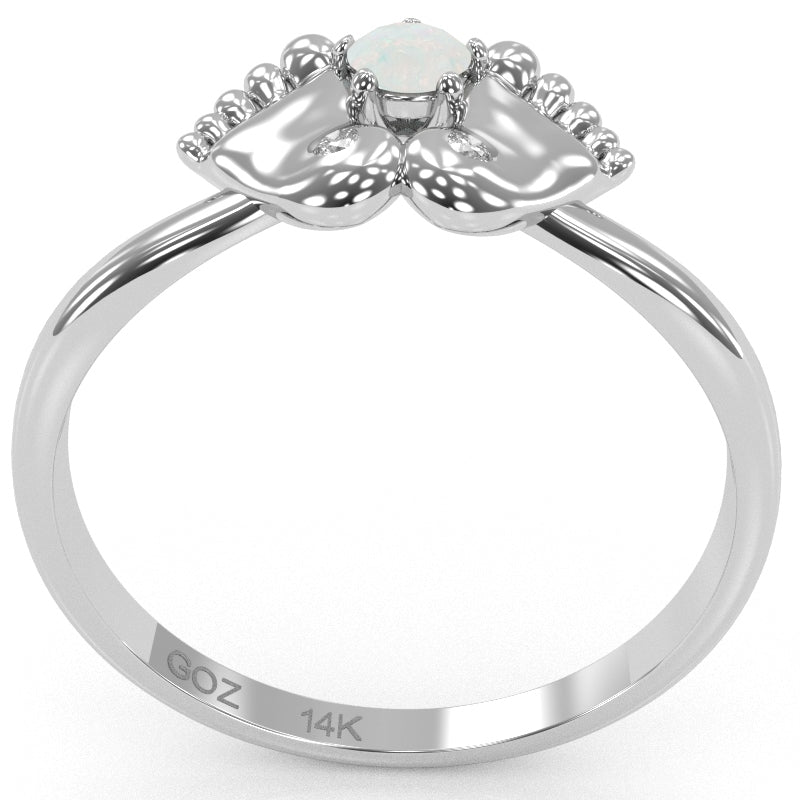 Baby Feet Opal Diamond Ring In 14k White Gold