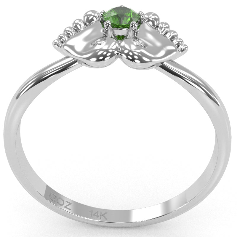 Baby Feet Peridot Diamond Ring In 14k White Gold