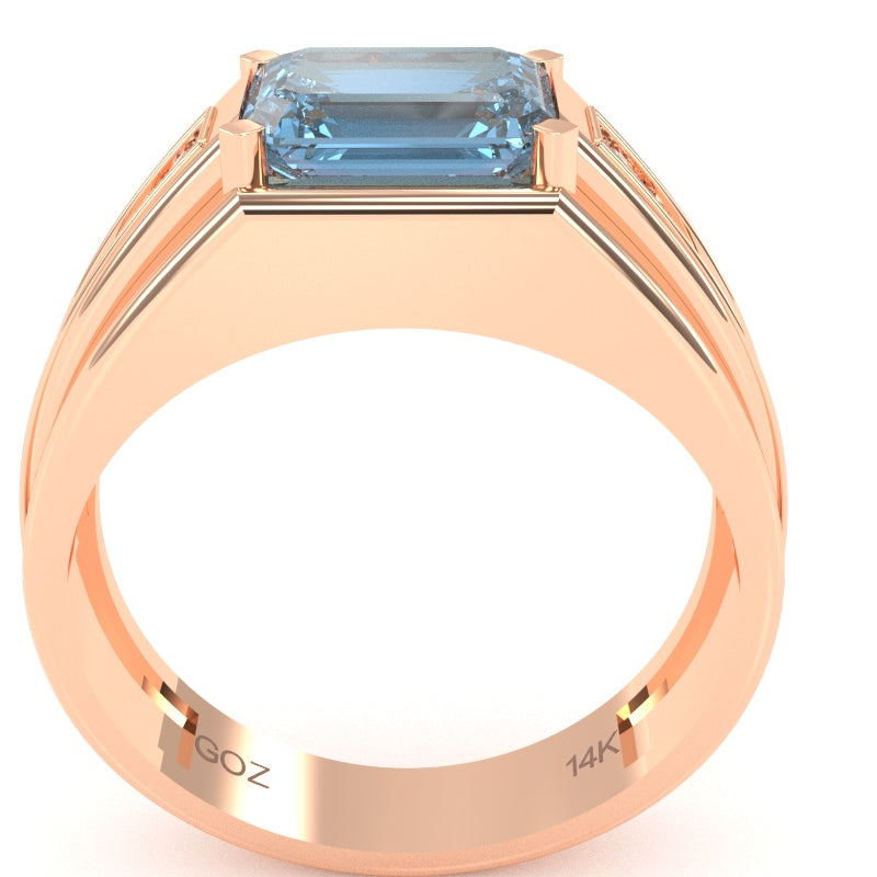 Men's Blue Topaz Diamond Channel Ring In Solid 10k Rose Gold