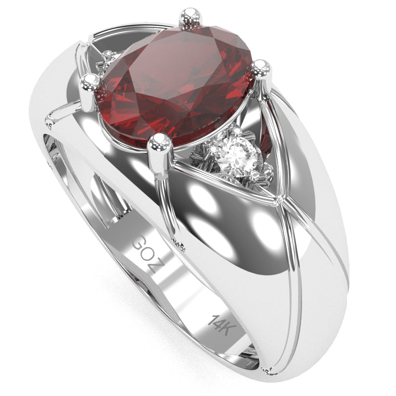 Men's Designer Lab-Created Ruby Diamond Ring In Solid 14k White Gold