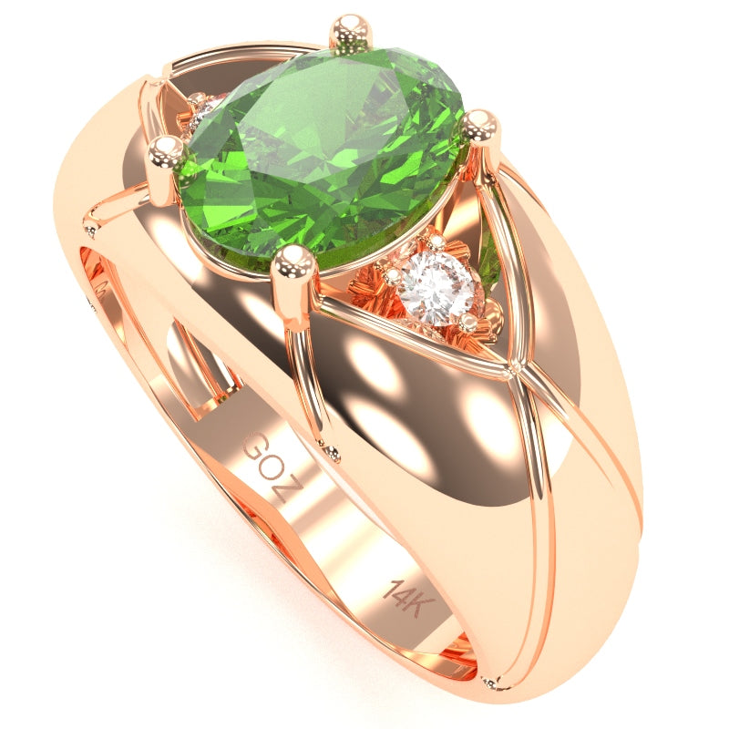 Men's Designer Peridot Diamond Ring In Solid 14k Rose Gold