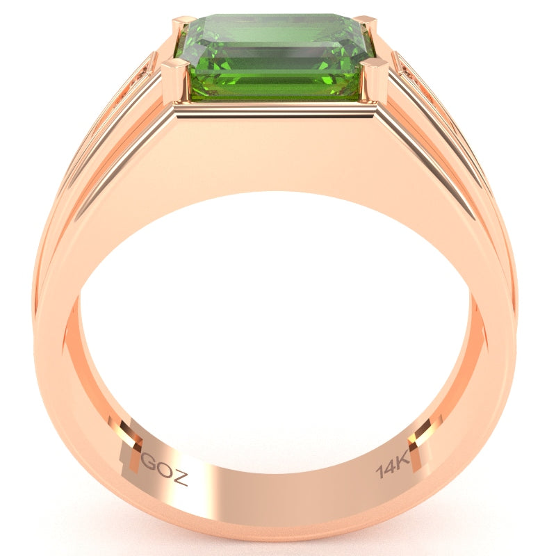 Men's Peridot Diamond Channel Ring In Solid 10k Rose Gold