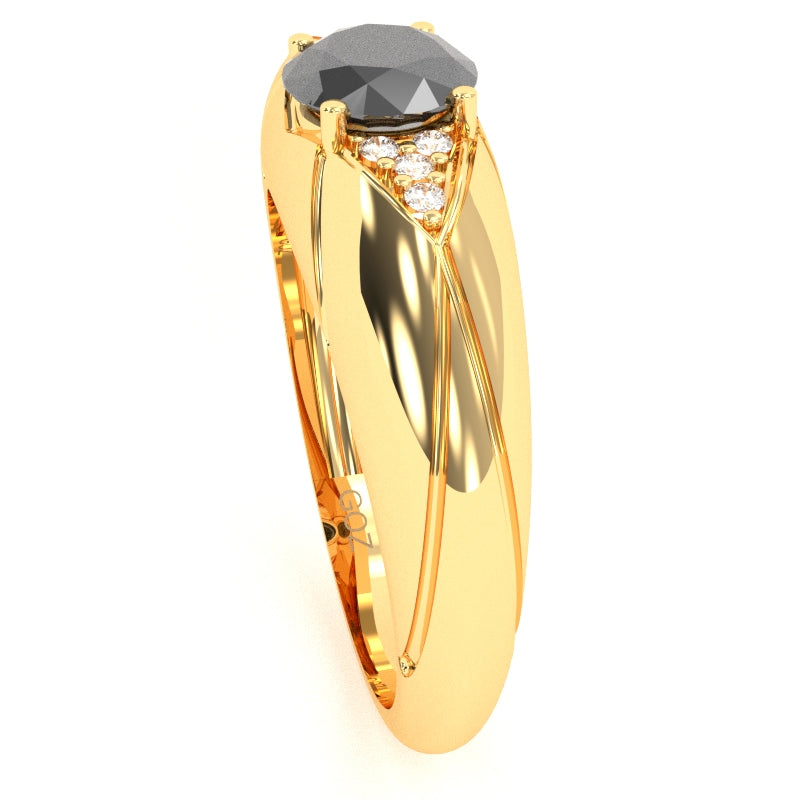 Designer Black Onyx Diamond Cocktail Ring In Solid 14k Yellow Gold