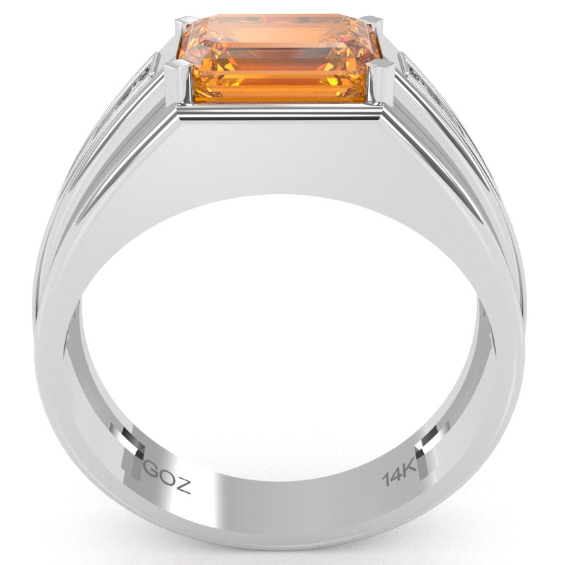 Men's Citrine Diamond Channel Ring In Solid 10k White Gold