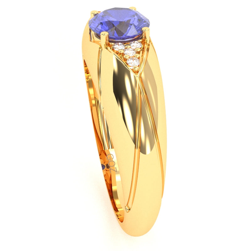 Designer Tanzanite Diamond Cocktail Ring In Solid 14k Yellow Gold