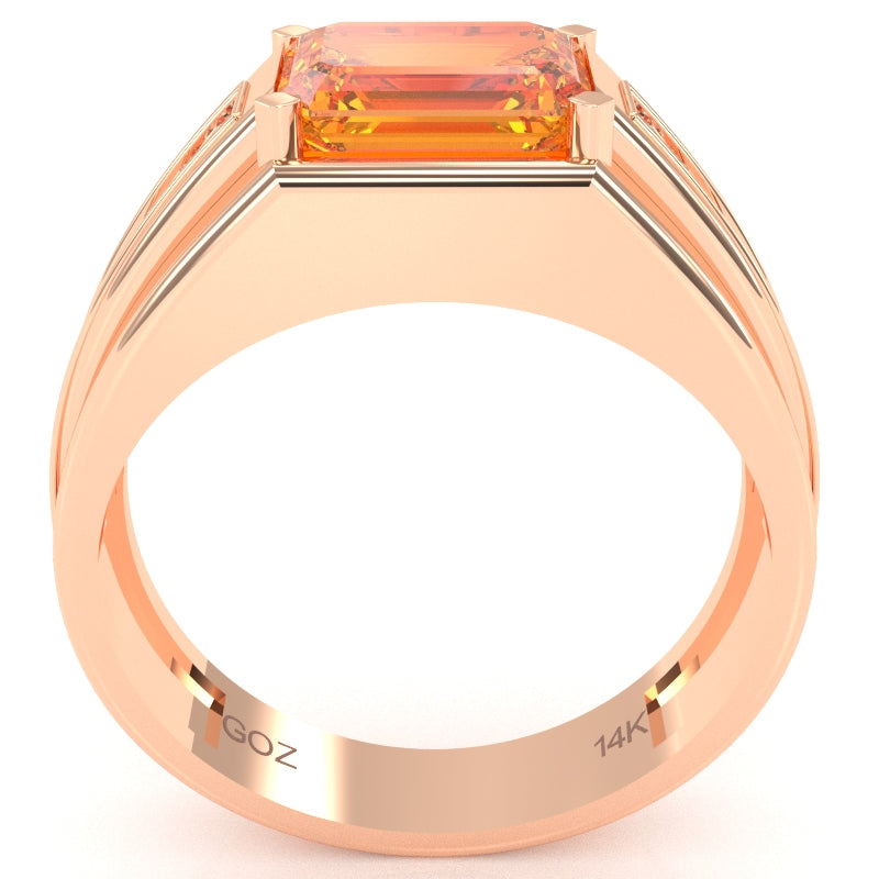Men's Citrine Diamond Channel Ring In Solid 10k Rose Gold