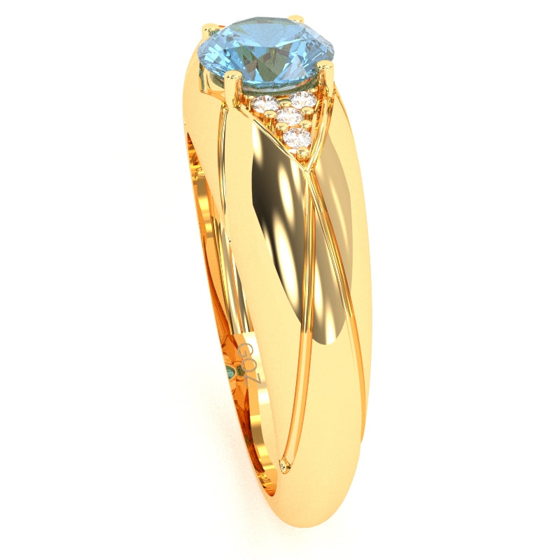 Designer Blue Topaz Diamond Cocktail Ring In Solid 14k Yellow Gold