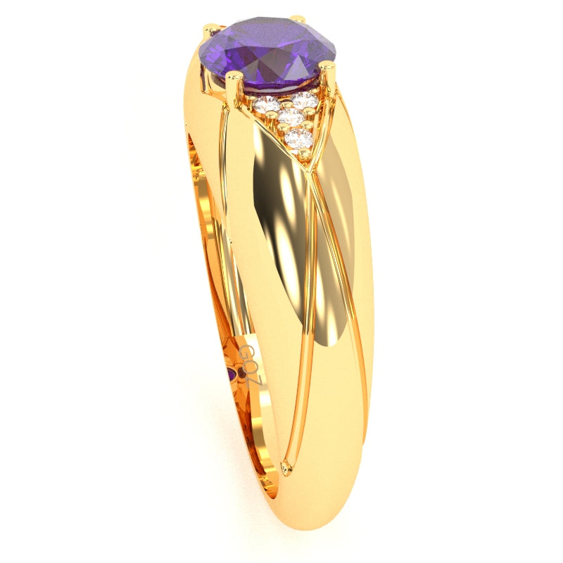 Designer Amethyst Diamond Cocktail Ring In Solid 14k Yellow Gold