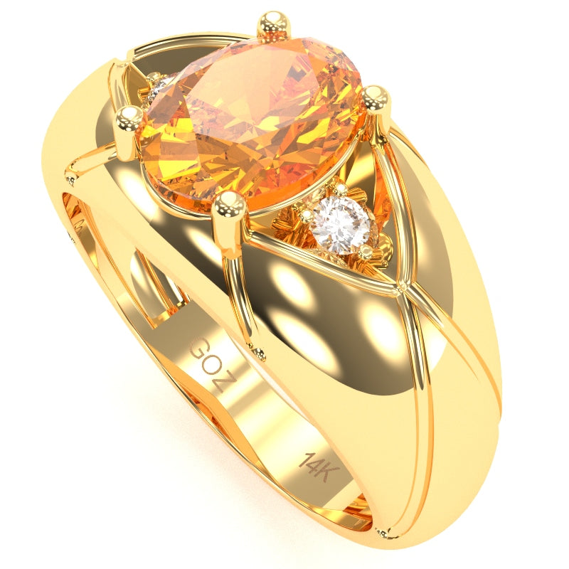 Men's Designer Citrine Diamond Ring In Solid 14k Yellow Gold