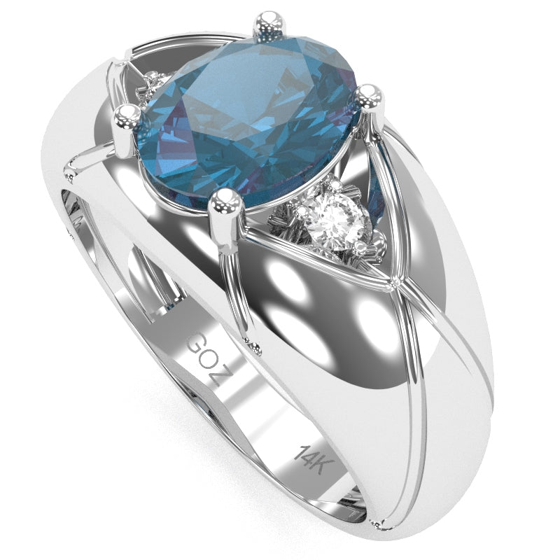 Men's Designer Lab-Created Alexandrite Diamond Ring In Solid 14k White Gold