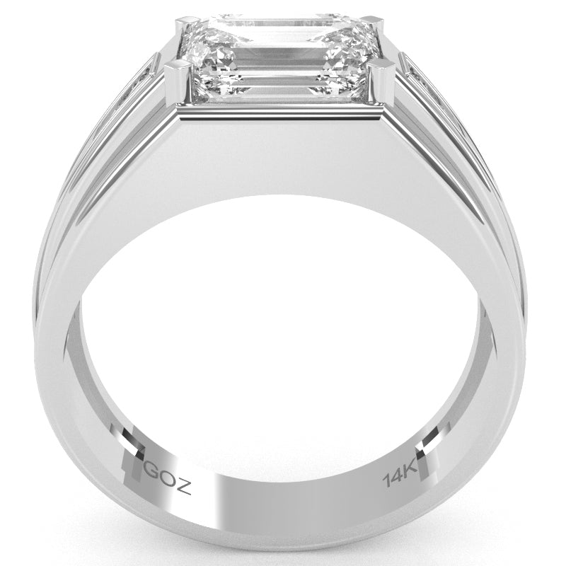 Men's White Topaz Diamond  Channel Ring In Solid 10k White Gold