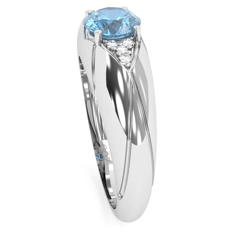 Designer Blue Topaz Diamond Cocktail Ring In Solid 14k White Gold