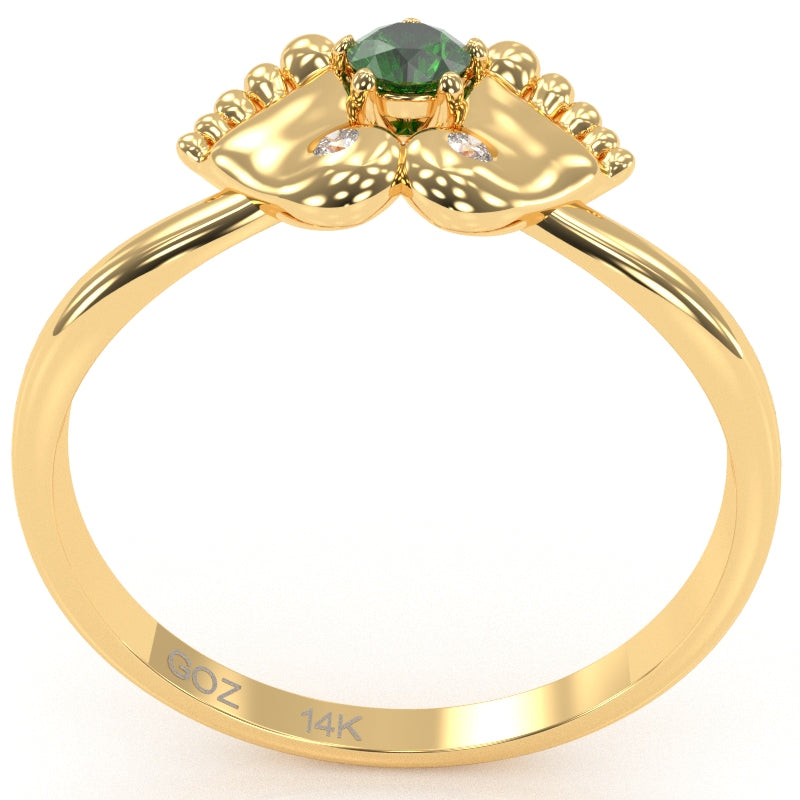 Baby Feet Lab-Created Emerald Diamond Ring In 14k Yellow Gold