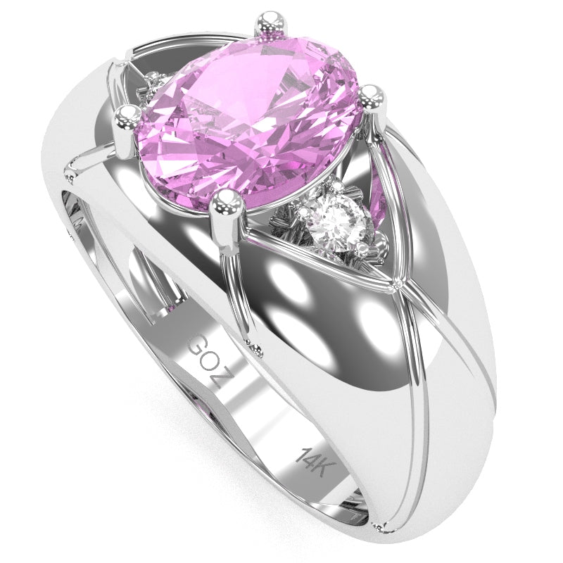 Men's Designer Lab-Created Pink Sapphire Diamond Ring In Solid 14k White Gold