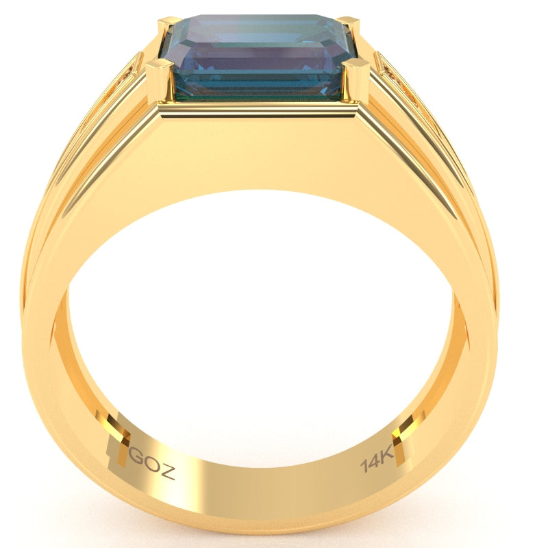 Men's Lab-Created Alexandrite Diamond Channel Ring In Solid 10k Yellow Gold