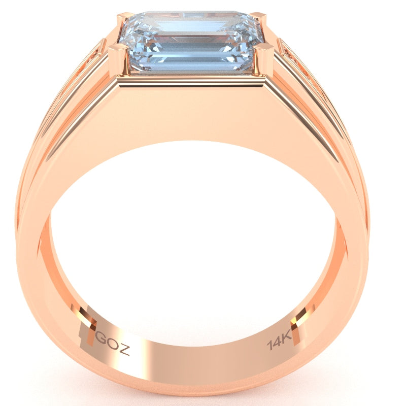 Men's Aquamarine Diamond Channel Ring In Solid 10k Rose Gold