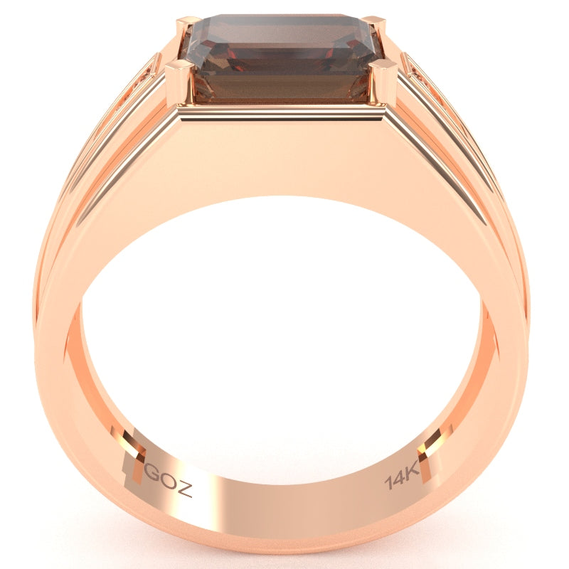 Men's Smoky Quartz Diamond Channel Ring In Solid 10k Rose Gold