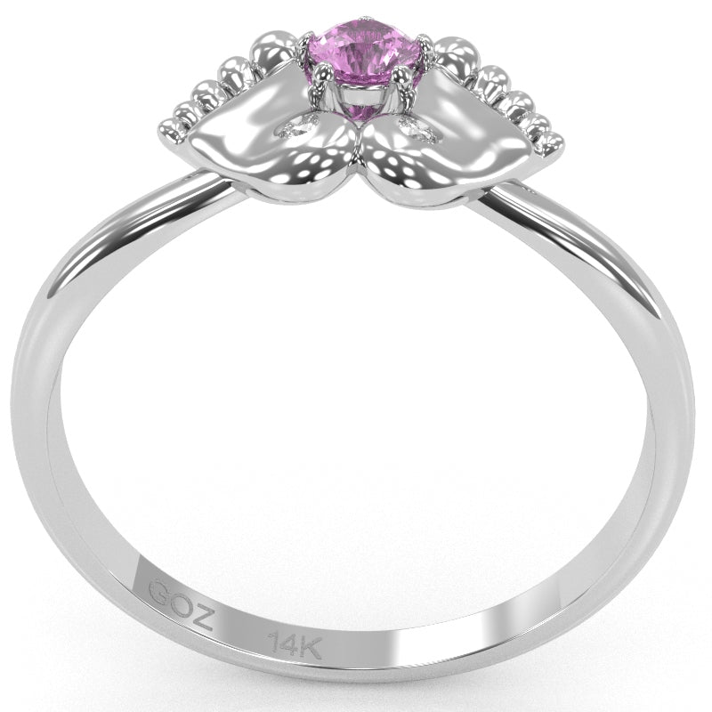 Baby Feet Lab-Created Pink Sapphire Diamond Ring In 14k White Gold
