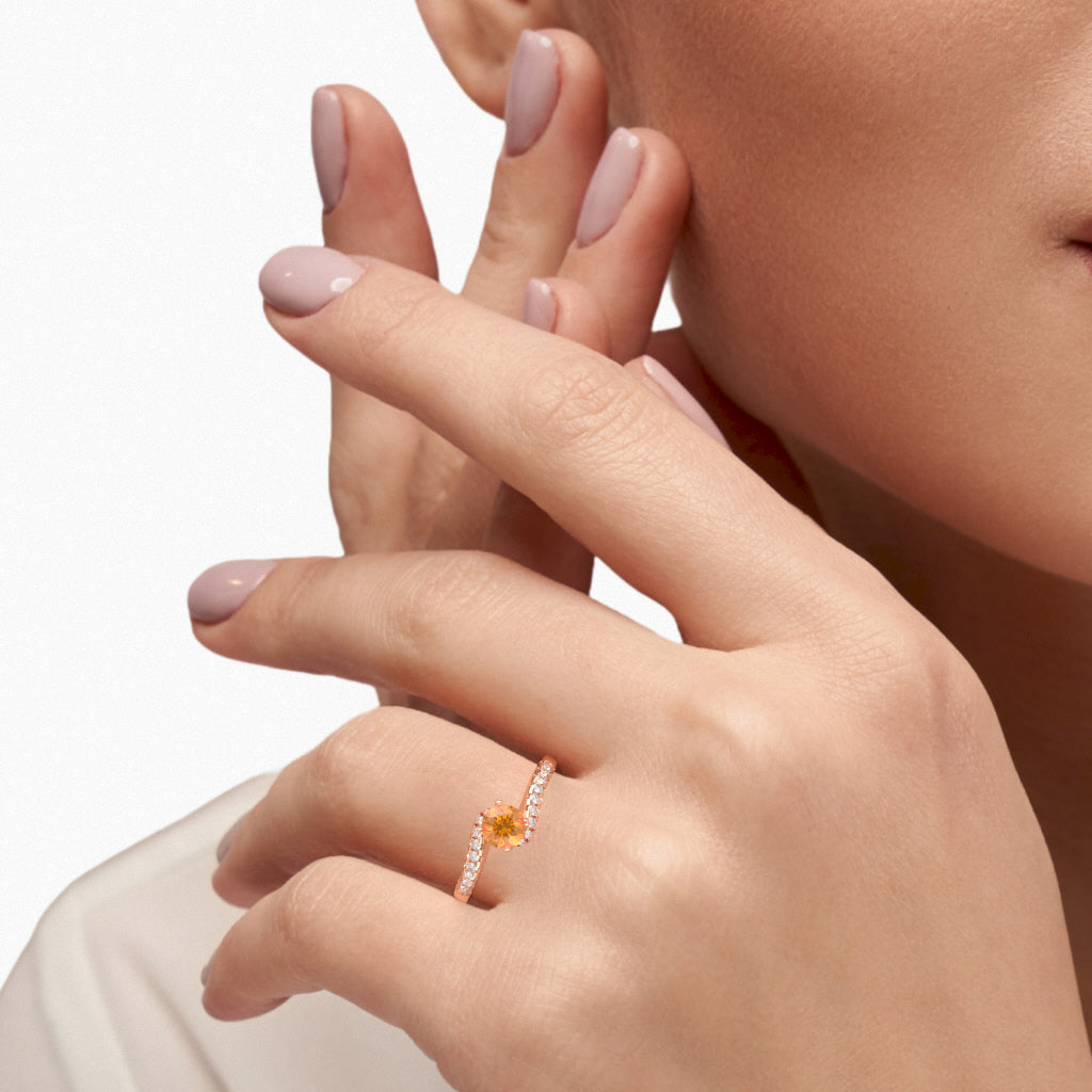 Citrine Diamond Curly Dainty Engagement Ring In 10k Rose Gold