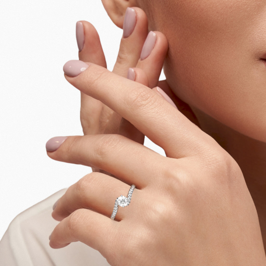 White Topaz Diamond Curly Dainty Engagement Ring In 10k White Gold