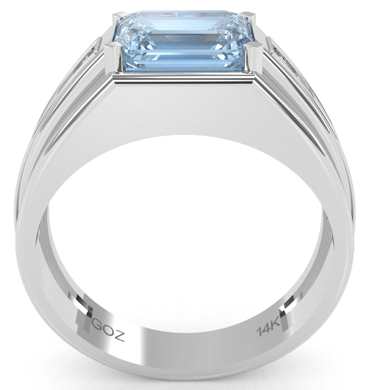 Men's Aquamarine Diamond Channel Ring In Solid 10k White Gold