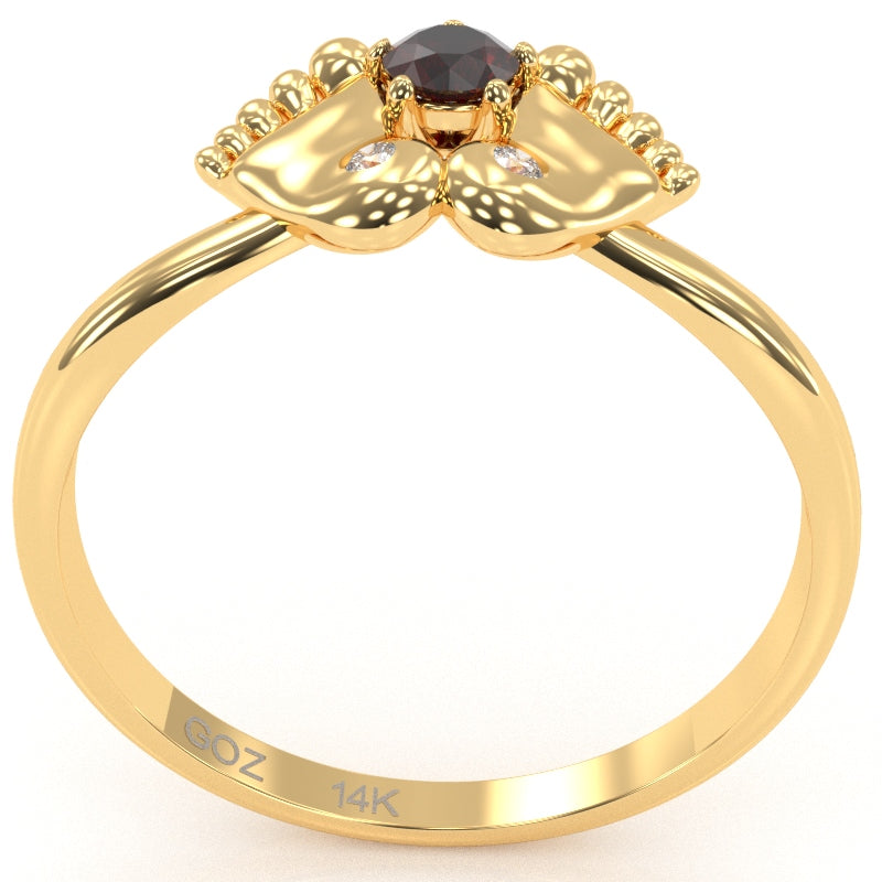 Baby Feet Garnet Diamond Ring In 14k Yellow Gold