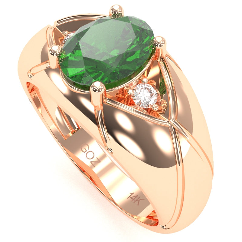 Men's Designer Lab-Created Emerald Diamond Ring In Solid 14k Rose Gold