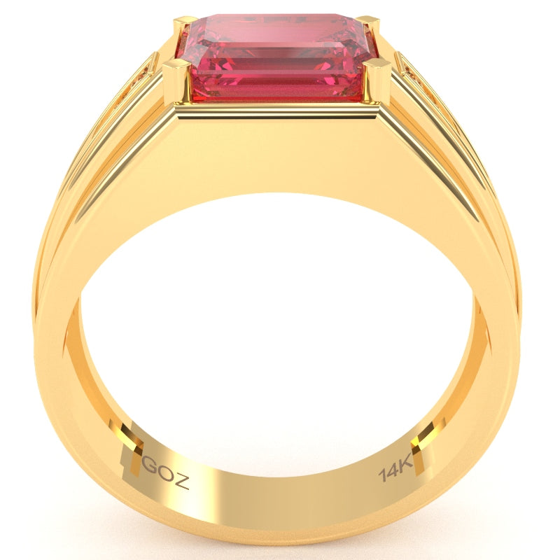 Men's Pink Tourmaline Diamond Channel Ring In Solid 10k Yellow Gold