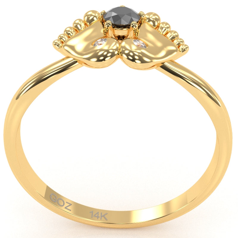Baby Feet Black Onyx Diamond Ring In 14k Yellow Gold