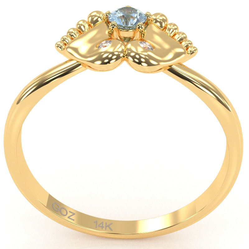 Baby Feet Aquamarine Diamond Ring In 14k Yellow Gold