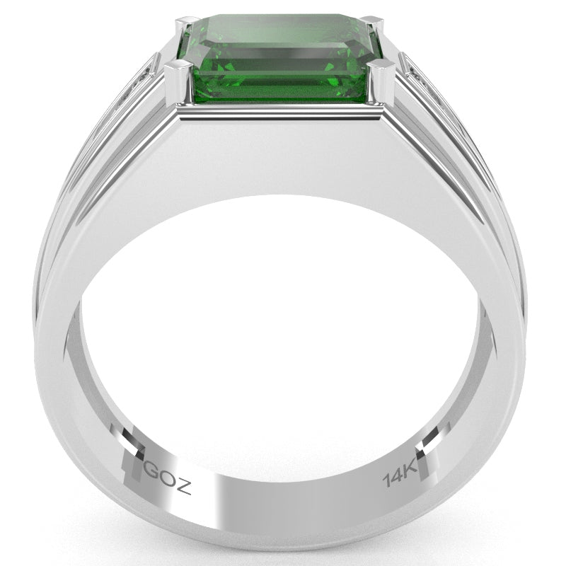Men's Lab-Created Emerald Diamond Channel Ring In Solid 10k White Gold