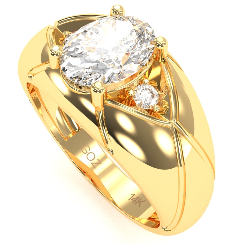 Men's Designer White Topaz Diamond Ring In Solid 14k Yellow Gold