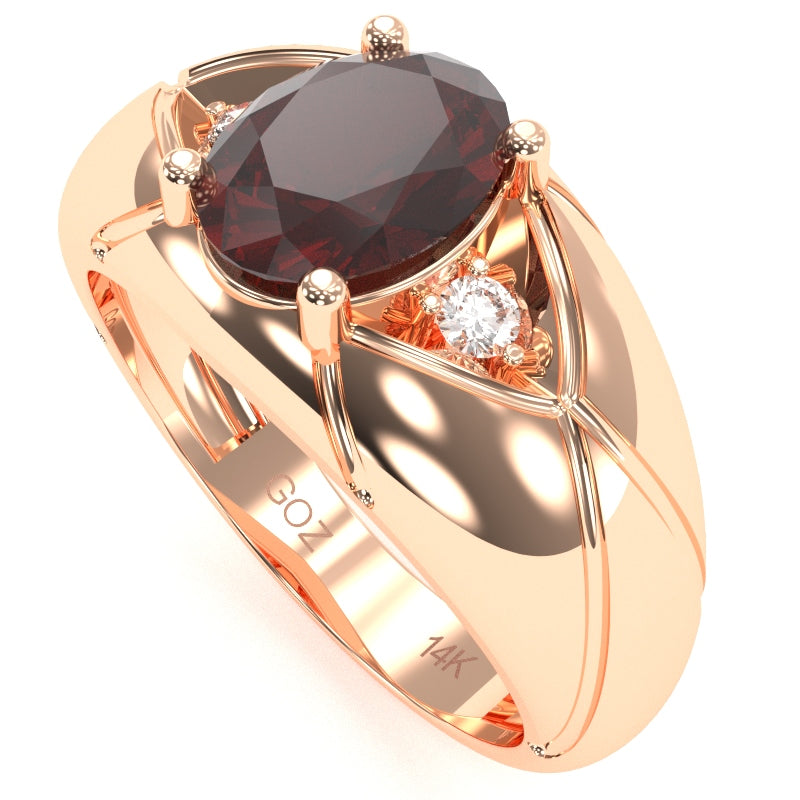 Men's Designer Garnet Diamond Ring In Solid 14k Rose Gold