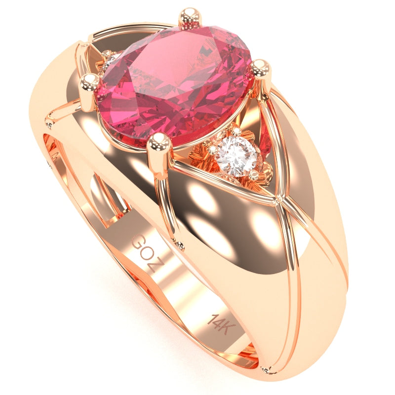 Men's Designer Pink Tourmaline Diamond Ring In Solid 14k Rose Gold