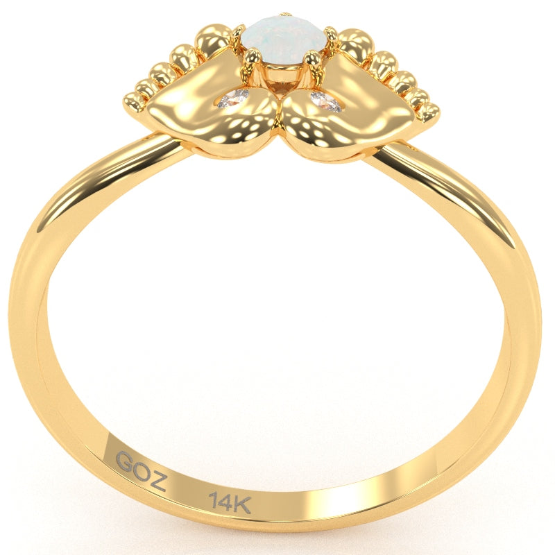 Baby Feet Opal Diamond Ring In 14k Yellow Gold