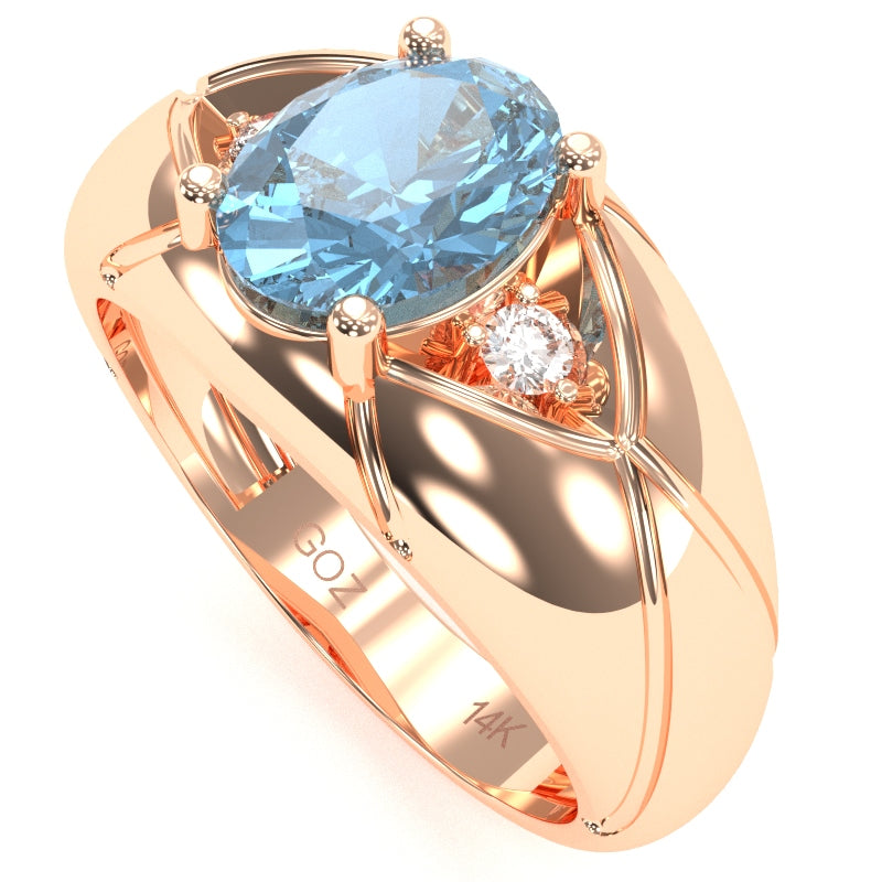 Men's Designer Blue Topaz Diamond Ring In Solid 14k Rose Gold