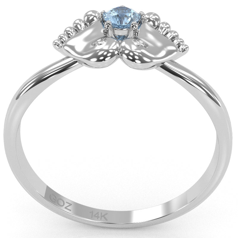 Baby Feet Aquamarine Diamond Ring In 14k White Gold