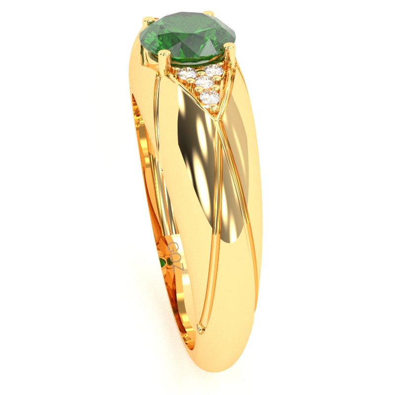 Designer Lab-Created Emerald Diamond Cocktail Ring In Solid 14k Yellow Gold