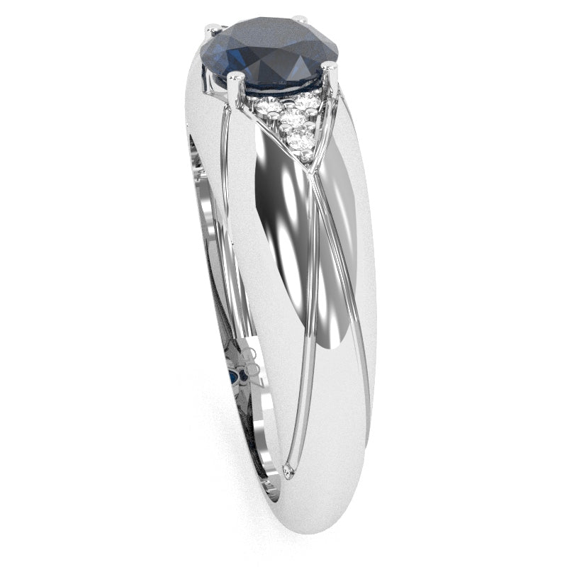Designer Lab-Created Sapphire Diamond Cocktail Ring In Solid 14k White Gold