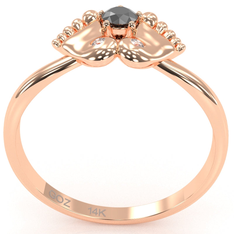 Baby Feet Black Onyx Diamond Ring In 14k Rose Gold