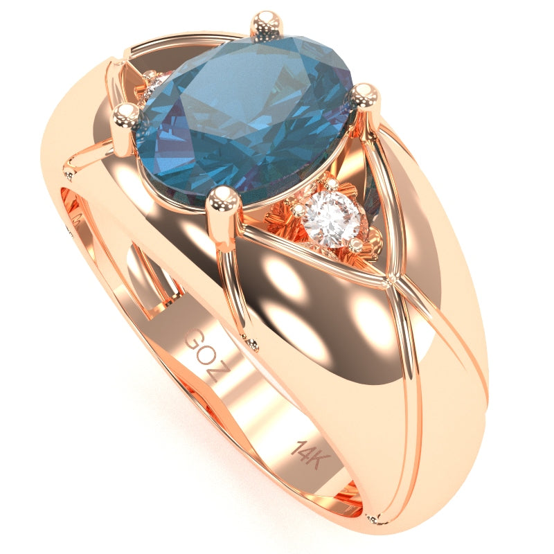 Men's Designer Lab-Created Alexandrite Diamond Ring In Solid 14k Rose Gold