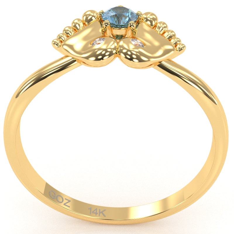 Baby Feet Blue Topaz Diamond Ring In 14k Yellow Gold