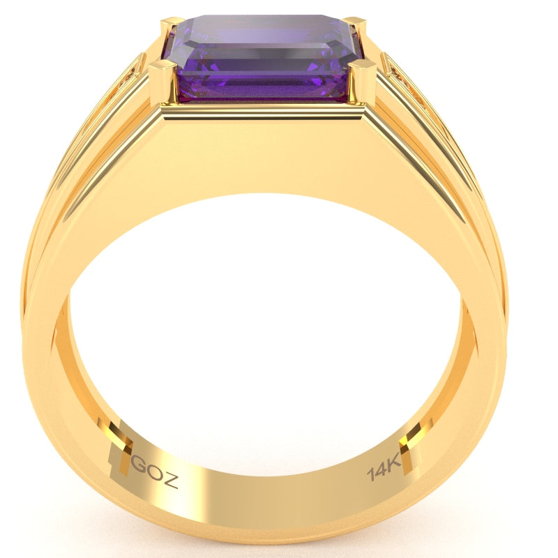 Men's Amethyst Diamond Channel Ring In Solid 10k Yellow Gold