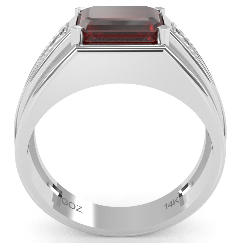 Men's Lab-Created Ruby Diamond Channel Ring In Solid 10k White Gold